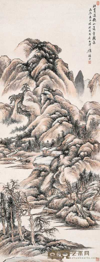 顾麟士 秋山萧寺图 轴 136.7×52.8cm